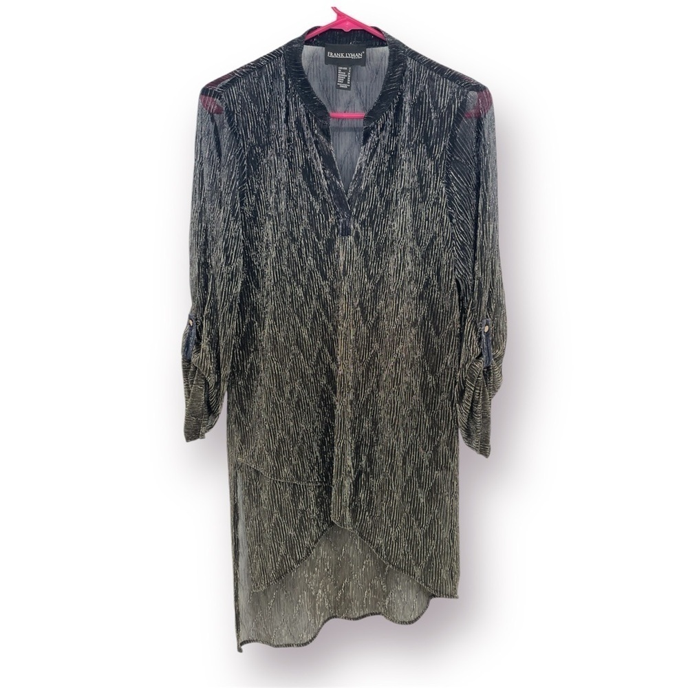 Frank Lyman Design Sheer Asymmetrical Tunic | Black & Silver | Size 2